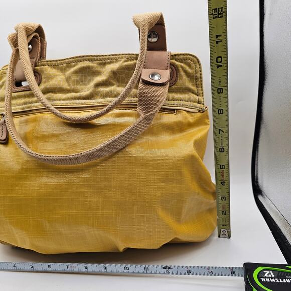 Fossil Key-per Shoulder Bag Boho Yellow Purse Vintage Leather Canvas Trim Tote - Picture 8 of 8